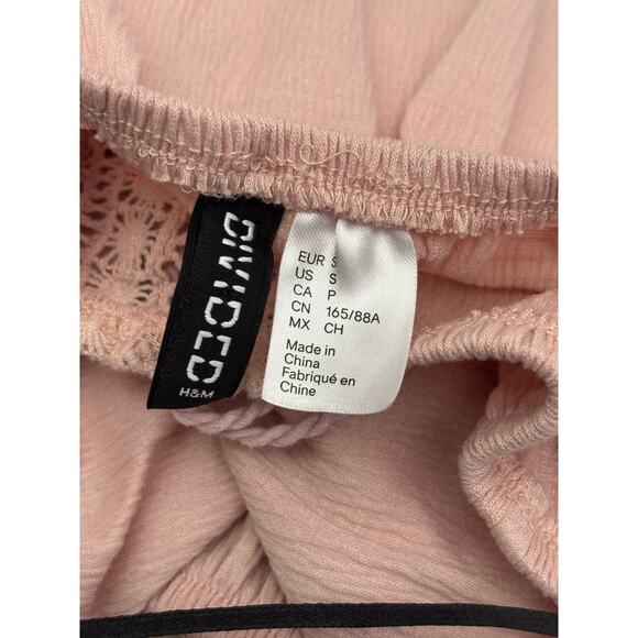 H&M Divided Top Womens Small Pink Crochet Crop Gauze Crinkle‎ Boho Cottage Puff - Picture 10 of 10